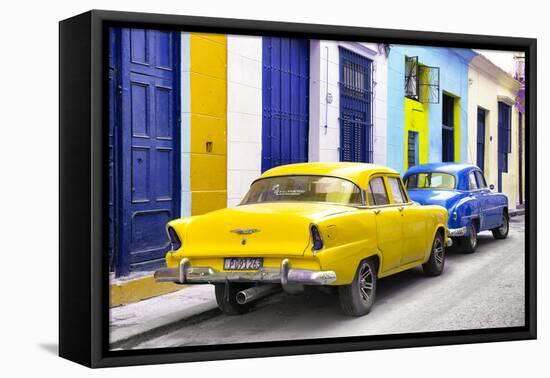 Cuba Fuerte Collection - Two Classic American Cars - Yellow & Blue-Philippe Hugonnard-Framed Stretched Canvas