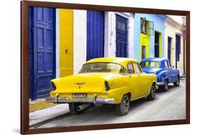 Cuba Fuerte Collection - Two Classic American Cars - Yellow & Blue-Philippe Hugonnard-Framed Photographic Print