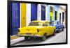 Cuba Fuerte Collection - Two Classic American Cars - Yellow & Blue-Philippe Hugonnard-Framed Photographic Print