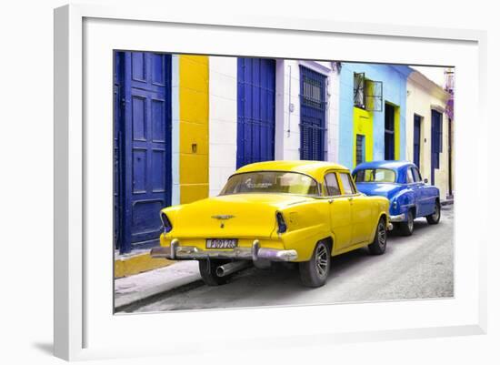 Cuba Fuerte Collection - Two Classic American Cars - Yellow & Blue-Philippe Hugonnard-Framed Photographic Print