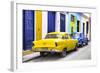 Cuba Fuerte Collection - Two Classic American Cars - Yellow & Blue-Philippe Hugonnard-Framed Photographic Print