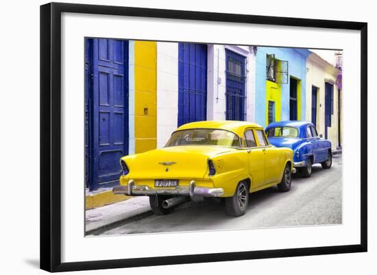 Cuba Fuerte Collection - Two Classic American Cars - Yellow & Blue-Philippe Hugonnard-Framed Photographic Print