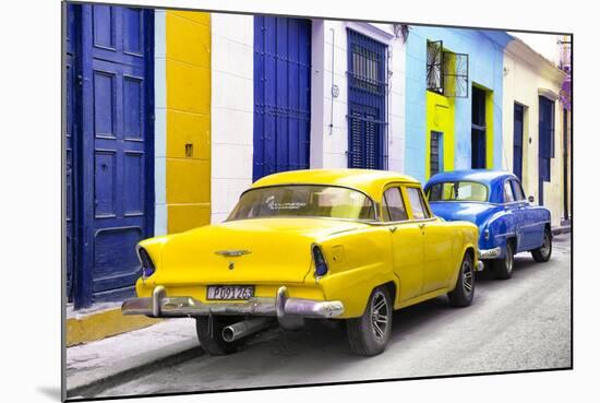 Cuba Fuerte Collection - Two Classic American Cars - Yellow & Blue-Philippe Hugonnard-Mounted Photographic Print