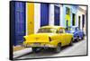 Cuba Fuerte Collection - Two Classic American Cars - Yellow & Blue-Philippe Hugonnard-Framed Stretched Canvas