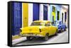 Cuba Fuerte Collection - Two Classic American Cars - Yellow & Blue-Philippe Hugonnard-Framed Stretched Canvas
