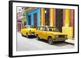 Cuba Fuerte Collection - Two Yellow Cars in Havana-Philippe Hugonnard-Framed Photographic Print