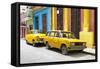 Cuba Fuerte Collection - Two Yellow Cars in Havana-Philippe Hugonnard-Framed Stretched Canvas