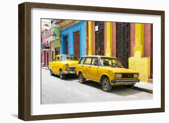 Cuba Fuerte Collection - Two Yellow Cars in Havana-Philippe Hugonnard-Framed Photographic Print