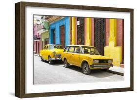 Cuba Fuerte Collection - Two Yellow Cars in Havana-Philippe Hugonnard-Framed Photographic Print