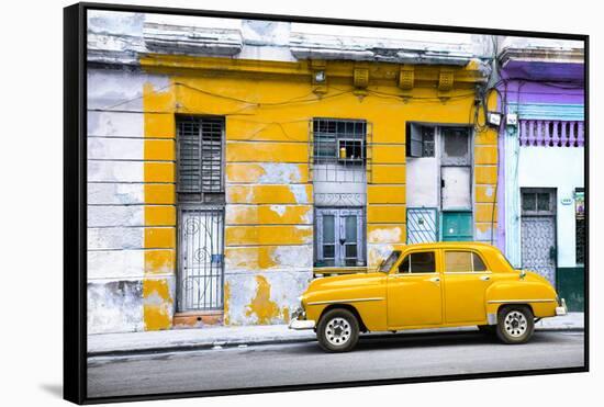 Cuba Fuerte Collection - Yellow Vintage American Car in Havana-Philippe Hugonnard-Framed Stretched Canvas