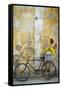 Cuba, Havana. Bicycle with Flowers Leaning Against a Decaying Wall-Brenda Tharp-Framed Stretched Canvas