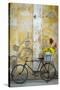 Cuba, Havana. Bicycle with Flowers Leaning Against a Decaying Wall-Brenda Tharp-Stretched Canvas