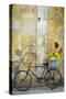 Cuba, Havana. Bicycle with Flowers Leaning Against a Decaying Wall-Brenda Tharp-Stretched Canvas