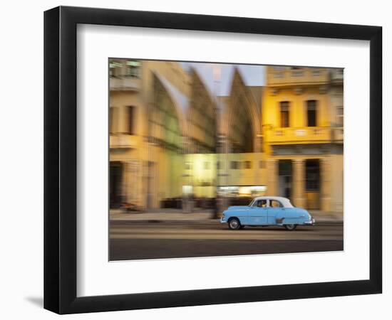 Cuba, Havana, classic car in motion at dusk on Malecon.-Merrill Images-Framed Photographic Print