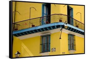 Cuba, Havana, Corner of a Quaint Yellow Building Exterior-Merrill Images-Framed Stretched Canvas