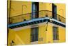 Cuba, Havana, Corner of a Quaint Yellow Building Exterior-Merrill Images-Stretched Canvas