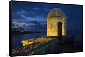 Cuba, Havana. Golden light illumines stone turret of old fort.-Jaynes Gallery-Framed Stretched Canvas