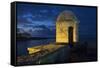 Cuba, Havana. Golden light illumines stone turret of old fort.-Jaynes Gallery-Framed Stretched Canvas