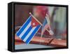 Cuba, Havana, Havana Vieja (Old Havana), Cuban and US flags on dashboard of car.-Merrill Images-Framed Stretched Canvas