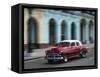 Cuba, Havana, Havana Vieja (UNESCO World Heritage Site), classic car in motion.-Merrill Images-Framed Stretched Canvas