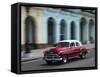 Cuba, Havana, Havana Vieja (UNESCO World Heritage Site), classic car in motion.-Merrill Images-Framed Stretched Canvas