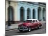 Cuba, Havana, Havana Vieja (UNESCO World Heritage Site), classic car in motion.-Merrill Images-Mounted Photographic Print