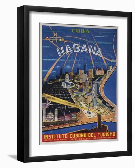 Cuba, Havana, Instituto Cubano Del Turismo, Travel Poster-null-Framed Giclee Print