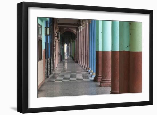 Cuba, Havana. Repeating Columns of an Arcade Along the Paseo Del Prado-Brenda Tharp-Framed Photographic Print