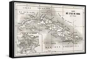 Cuba Old Map With Havana Insert Plan-marzolino-Framed Stretched Canvas