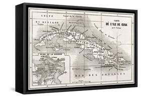 Cuba Old Map With Havana Insert Plan-marzolino-Framed Stretched Canvas