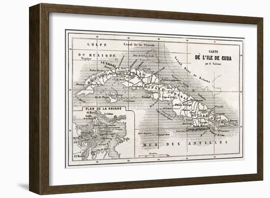 Cuba Old Map With Havana Insert Plan-marzolino-Framed Art Print