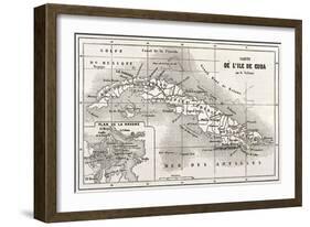 Cuba Old Map With Havana Insert Plan-marzolino-Framed Art Print