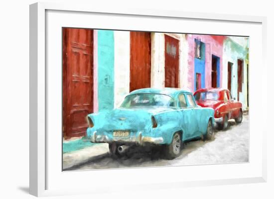 Cuba Painting - Blue and Red-Philippe Hugonnard-Framed Art Print