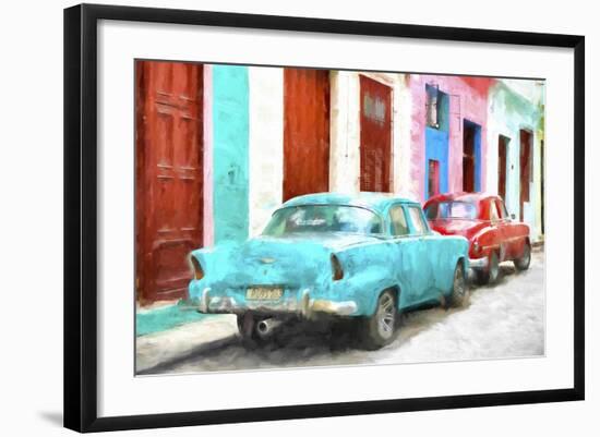 Cuba Painting - Blue and Red-Philippe Hugonnard-Framed Art Print