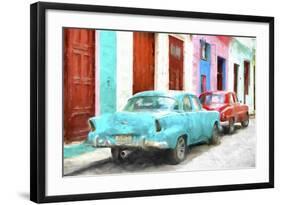 Cuba Painting - Blue and Red-Philippe Hugonnard-Framed Art Print