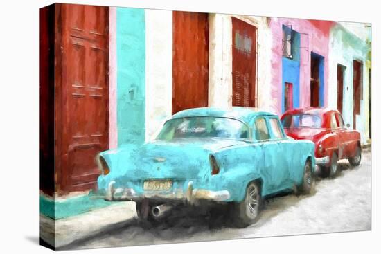 Cuba Painting - Blue and Red-Philippe Hugonnard-Stretched Canvas