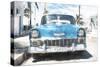 Cuba Painting - Blue Chevy-Philippe Hugonnard-Stretched Canvas