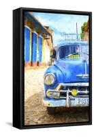 Cuba Painting - Blue Taxi-Philippe Hugonnard-Framed Stretched Canvas