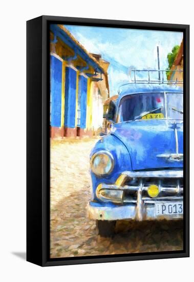 Cuba Painting - Blue Taxi-Philippe Hugonnard-Framed Stretched Canvas