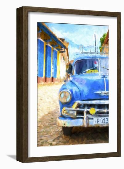 Cuba Painting - Blue Taxi-Philippe Hugonnard-Framed Art Print