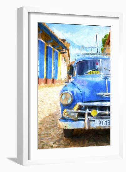 Cuba Painting - Blue Taxi-Philippe Hugonnard-Framed Art Print