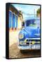Cuba Painting - Blue Taxi-Philippe Hugonnard-Framed Stretched Canvas