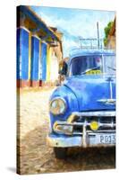 Cuba Painting - Blue Taxi-Philippe Hugonnard-Stretched Canvas