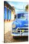 Cuba Painting - Blue Taxi-Philippe Hugonnard-Stretched Canvas