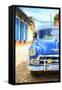 Cuba Painting - Blue Taxi-Philippe Hugonnard-Framed Stretched Canvas