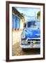 Cuba Painting - Blue Taxi-Philippe Hugonnard-Framed Art Print