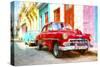 Cuba Painting - Colorful Chevys-Philippe Hugonnard-Stretched Canvas