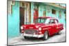 Cuba Painting - Cuban Red Car-Philippe Hugonnard-Mounted Art Print