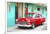 Cuba Painting - Cuban Red Car-Philippe Hugonnard-Framed Art Print