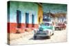Cuba Painting - Green Taxi-Philippe Hugonnard-Stretched Canvas